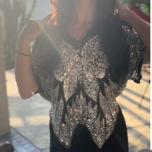 Vintage Butterfly Sequin Top